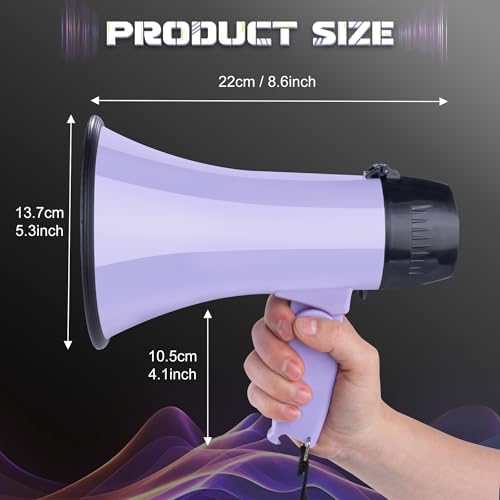MyMealivos Portable Megaphone Bullhorn 20 Watt Power Megaphone Speaker Voice and Siren/Alarm Modes with Volume Control and Strap (Purple)