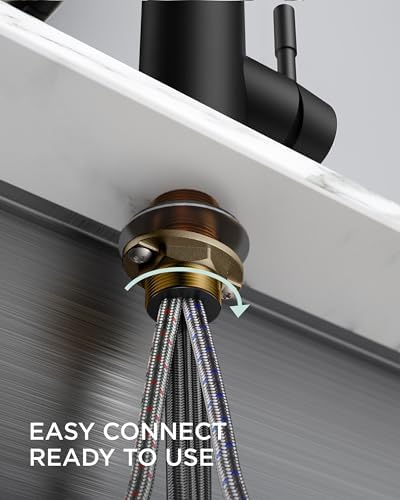 FORIOUS Black Kitchen Faucet with Soap Dispenser, Single Handle Stainless Steel Spring Sink Faucet with Pull Down Sprayer Transitional for Farmhouse Camper Laundry Camper