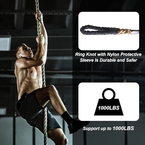 Climbing Rope 1.5 Inch Diameter 10FT 15FT 20FT 25FT 30FT 35FT Gym Climbing Rope for Fitness & Strength Training, Workout Exercises Climbing Rope for Adults Kids Outdoor or Home Indoor