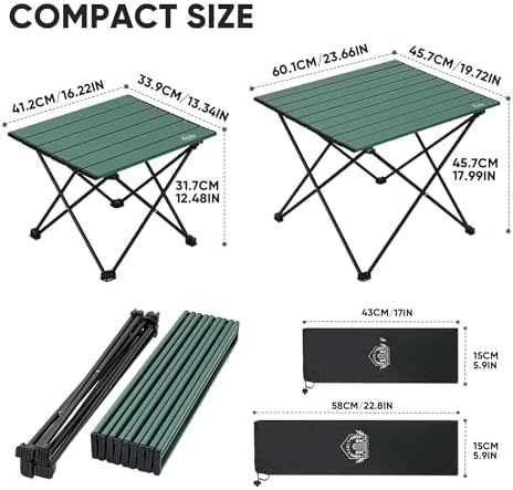 Portable Folding Camping Table, Small Compact Aluminum Beach Picnic Table, Lightweight Collapsible Outdoor Camp Tables That Folds & Rolls Up, Beach Gear Essentials Camp Accessories, Sylvan Green