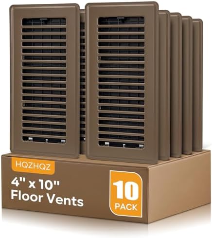 Floor Register 4x10, Floor Vent Covers, Heavy Duty Steel Walkable Floor Vents, for Sidewall and Floor, Brown 10 Pack