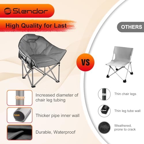 Slendor Heated Camping Chair Oversized, Portable Heated Chair Outdoor Sports with Backrest, High Back, Pillow, 3 Heat Levels, Folding Lawn Patio Lounge Chair, Supports 440 lbs
