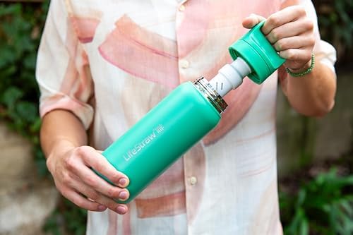 LifeStraw Go Series – Insulated Stainless Steel Water Filter Bottle for Travel and Everyday Use, Removes Bacteria, Parasites and Microplastics, Improves Taste, 1L Cactus Green