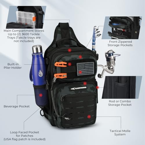 KastKing BlowBak Tactical Fishing Sling Tackle Bag - Lightweight Fishing Backpack - Storage for Gear and Equipment - Gift for Men