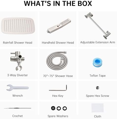 G-Promise All Metal 12 Inch Dual Shower Head with Handheld Combo, Rain Shower Head, Adjustable Extension Arm, Smooth 3-Way Diverter, 71 Inch Extra Long Hose - A Bathroom Upgrade(Brushed Nickel)