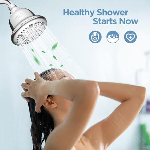 Filtered Shower Head with Upgraded Activated Carbon Filter - High Pressure Shower Head with Hard Water Softener - 7 Settings Bathroom Rain Showerhead to Remove Chlorine and Heavy Metals
