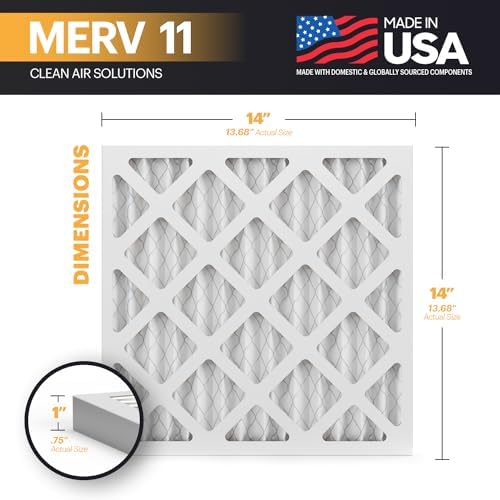 BNX TruFilter 14x14x1 Air Filter MERV 11 (6-Pack) - MADE IN USA - Allergen Defense Electrostatic Pleated Air Conditioner HVAC AC Furnace Filters for Allergies, Dust, Pet, Smoke, Allergy MPR 1200 FPR 7