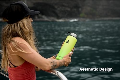 HYDRO CELL Stainless Steel Insulated Water Bottle with Straw - For Cold & Hot Drinks - Metal Vacuum Flask with Screw Cap and Modern Leakproof Sport Thermos for Adults (Neon 40oz)