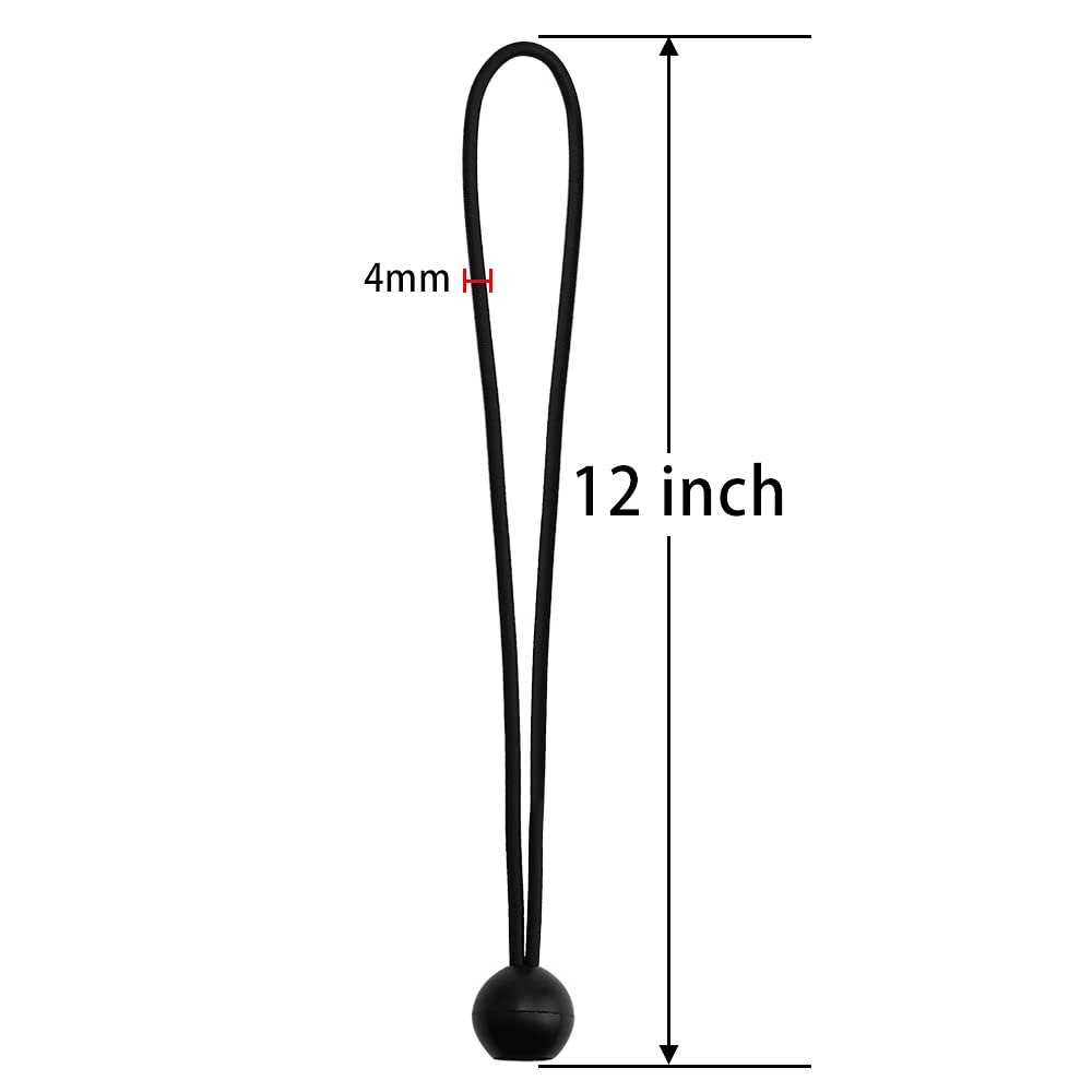 AOPRIE 30 Pcs Bungee Cords with Balls 12 inch Black Ball Bungees Heavy Duty Tarp Bungee Cords Trap Weather Resistant Tie Down Strap for Camping, Tents, Cargo, Holding Wire and Hoses