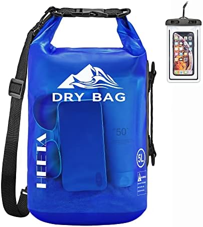 HEETA Dry Bag Waterproof for Women Men, 5L/10L/20L/30L/40L Roll Top Lightweight Dry Storage Bag Backpack with Phone Case for Travel, Swimming, Boating, Kayaking, Camping & Beach, 11 Transparent Colors