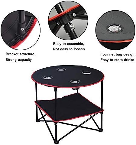 LEADALLWAY Camping Table Folding Picnic Table with 4 Cup Holders and Carrying Bags Collapsible Canvas Portable Tables Folding for BBQ Outdoor Fishing