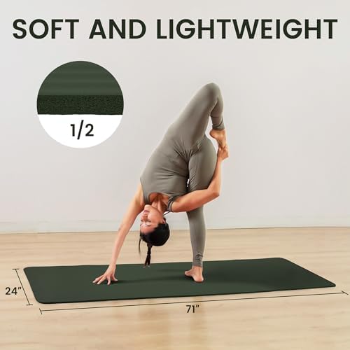 Yoga Mat, 1/2-Inch Extra Thick High Density Exercise Mat, Anti-Tear Exercise Yoga Mat with Carrying Strap, Suitable for Various Yoga Exercises