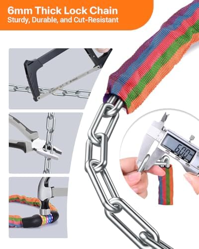 Sportneer Bike Lock: 5 Digit Combination High Security Anti Theft Bike Chain Lock - 3.2/3.6/4ft Heavy Duty Keyless Bicycle Lock for Bike, Motorcycle, Scooter, Door & Gate - 4/6mm Thick, Easy to Use