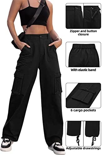 ZMPSIISA Women High Waisted Cargo Pants Wide Leg Casual Pants 6 Pockets Combat Military Trousers