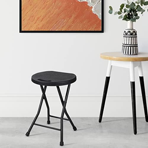 Folding Stool - 550lbs Capacity, Foldable Handle, Portable Heavy Duty, Outdoor/Indoor, 18 Inch Collapsible for Camping & Home (Set of 1, Black)