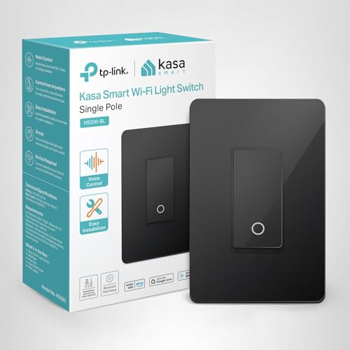 Kasa Smart Light Switch HS200-BL, Single Pole,Neutral Wire Required, 2.4GHz Wi-Fi Light Switch Compatible with Alexa and Google Home, UL Certified, No Hub Required, Black