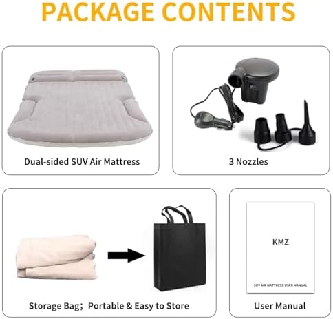 KMZ SUV Air Mattress Thickened and Double-Sided Flocking Travel Camping Bed with 2 Pillows & Electric Pump Dedicated Mobile Cushion Inflatable Bed for SUV Trunk and Rear Seat (Beige and Coffee)