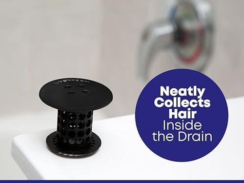 TubShroom Drain Hair Catcher - Matte Black - Fits 1.5-1.75 inch Tub Drains - Drain Protection to Prevent Clogs, Comes with 4 DrainShroom Toss Disposable Drain Snakes