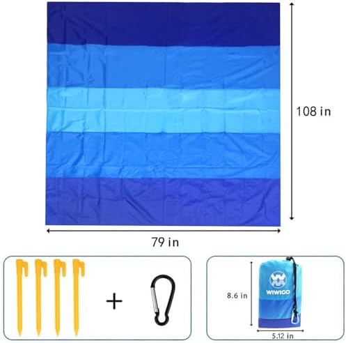 Beach Blanket Waterproof Sandproof Beach Mat 79" X 83" /10'x9'for 2-8 Adults Quick Drying Outdoor Picnic Mat Beach Accessories for Travel, Camping, Hiking