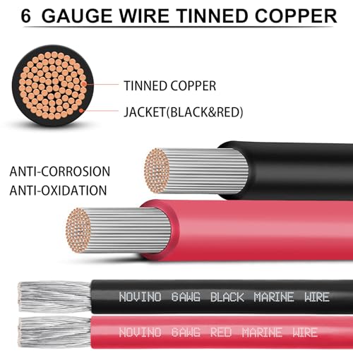 6 Gauge Marine Wire 6 AWG Marine Grade Wire Include 6 AWG 10FT Red & 10FT Black,6 Gauge Tinned Copper Boat Cable for Automotive Electrical Battery Speakers Solar Outdoor RV Camper Trailer