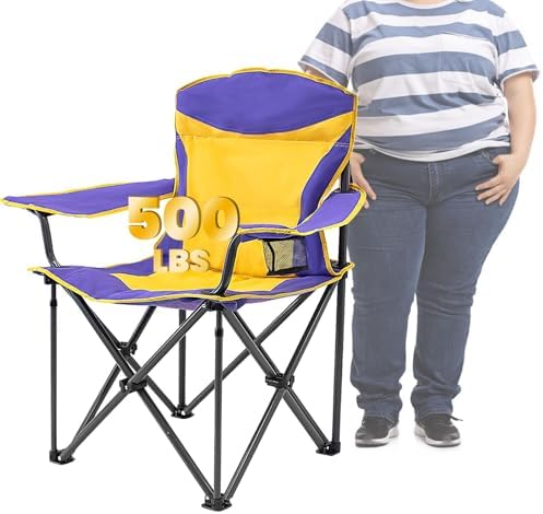 WILDROOTS Heavy Duty Fully Padded Camping Chair, Oversize Padded Arm Rest High Back Rest Folding Chair