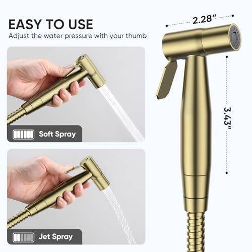Arofa Gold Handheld Bidet Sprayer for Toilet - Stainless Steel Cloth Diaper Jet Spray, Adjustable Water Pressure Control with Bidet Spray Hoses, Bidet Toilet Sprayer for Baby/Feminine Wash