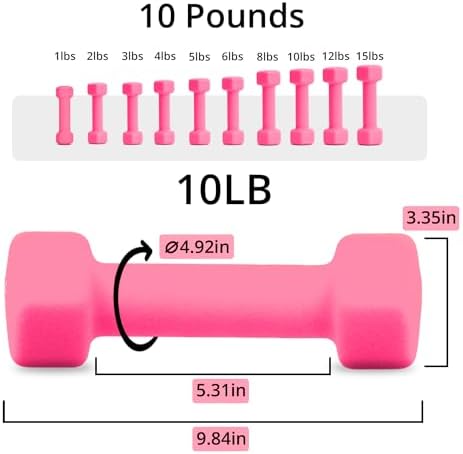 Portzon Weights Dumbbells 10 Colors Options Compatible with Set of 2 Neoprene Dumbbells Set,1-15 LB, Anti-Slip, Anti-roll, Hex Shape