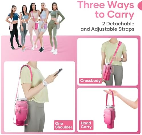 linmaya Water Bottle Carrier Bag with Phone Pocket for Stanley Cup 40/30oz,Insulated Neoprene Water Bottle Holder Cross-boday Bag with Adjustable Shoulder & Handheld Strap Stanley Cup Accessories