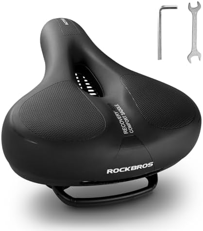 ROCKBROS Bike Seat Comfort Bike Saddle Mountain Bicycle Accessories for Men Women Soft Wide Bike Seat Cushion Dual Shock Absorbing with Reflective Strip
