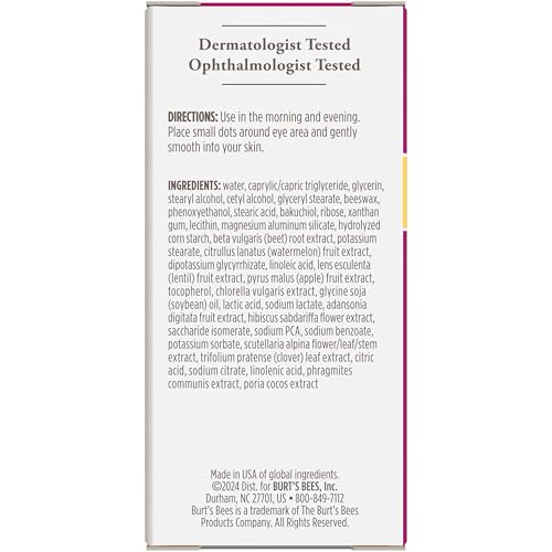 Burt's Bees Renewal Firming Eye Cream With Natural Retinol Alternative, Reduces Appearance of Lines, Wrinkles, Under-Eye Circles and Crow's Feet, 99 Percent Natural Origin Skin Care, 0.5 oz. Bottle