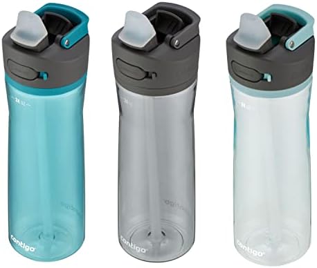 Contigo Ashland 2.0 Leak-Proof & Dishwasher-Safe Water Bottle, Lid Locked & Angled Straw Feature, Interchangeable Lid, 24oz 3-Pack, Colors: Juniper/Sake/Bubble Tea