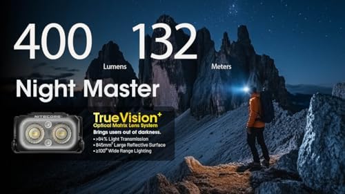 Nitecore NU25 MCT 400 Lumen Lightweight USB-C Rechargeble Outdoor Headlamp with Multiple Color Temperatures Warm Natural, Cold Lights and Red Light (Headband, Black)
