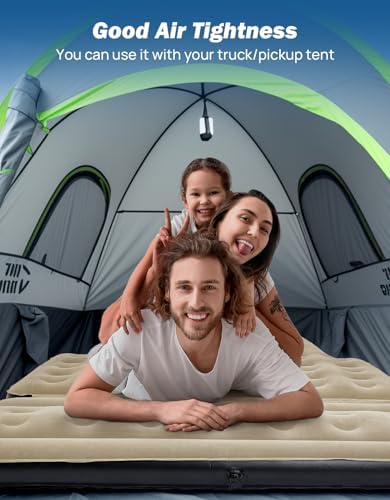 JOYTUTUS 5-5.2Ft Truck Bed Air Mattress with Removable Tailgate Extension, Compatible with Tacoma&Ranger,Thickened Inflatable Compact Short Truck Beds, with Air Pump&2 Pillows,Camel&Black