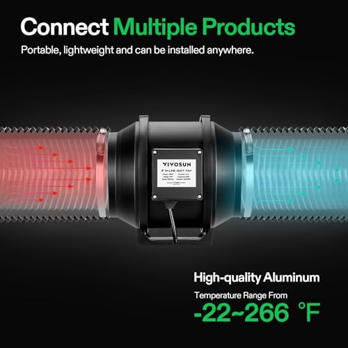 VIVOSUN 6 Inch 25 Feet Black Non-Insulated Flex Air Aluminum Ducting for HVAC Ventilation w/Two 6 Inch Stainless Steel Clamps