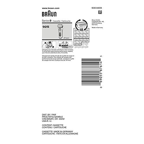Braun Series 9 Electric Shaver Replacement Head - 92S - Compatible with all Series 9 Electric Razors 9290cc, 9291cc, 9370cc, 9293s, 9385cc, 9390cc, 9330s, 9296cc