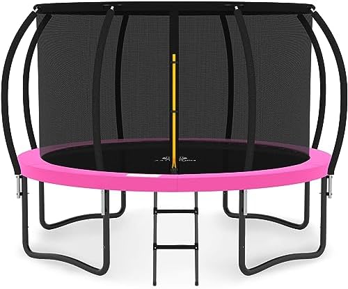 JUMPZYLLA Trampoline Outdoor 8FT 10FT 12FT 14FT 15FT 16FT with Enclosure and Ladder, ASTM Approved Recreational Trampoline for Kids and Adults, Anti-Rust Coated Frame