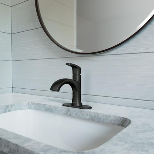 Moen Karis Black Matte One-Handle Single Hole Bathroom Sink Faucet with Optional Deckplate, 84346BL