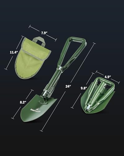 DARTMOOR Camping Shovel, 24" Larger Folding Shovel with Saw Edge, Portable Outdoor Survival Snow Shovel for Off Road Camping Hiking Digging Backpacking, Car Emergency, Entrenching Tool, Green