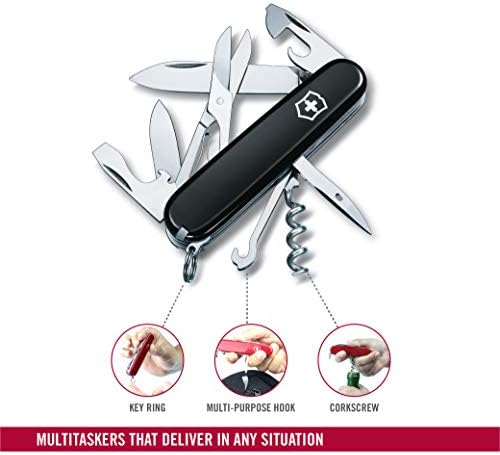 Victorinox Climber Swiss Army Knife, 14 Function Swiss Made Pocket Knife with 2 Blades, Corkscrew and Screwdriver - Black