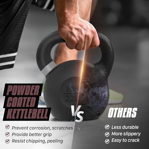 Yes4All Powder Coated Cast Iron Kettlebell Strength Training Kettlebells Weight Set for Full Body Workout, Home Gym