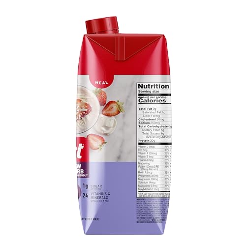 SlimFast Protein Shake, Strawberry- 20g Protein, Meal Replacement Shake Ready to Drink, High Protein with Low Carb and Low Sugar, 24 Vitamins and Minerals, 12 Count (Pack of 1) (Packaging May Vary)