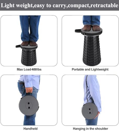 Fishboy Upgraded Collapsible Stool, 400lbs Max Weight, Lightweight But Sturdy, Portable Retractable Folding Telescoping Foldable Camping Stool for Adults Outdoor Fishing Hiking Gardening Travel BBQ