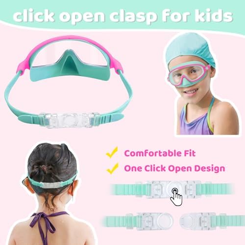 Vvinca 2 Pcs Kids-Swim-Goggles with Nose Cover, Swimming Diving Mask Wide View Anti Fog UV Anti Shattered Lens for Kids 3-6