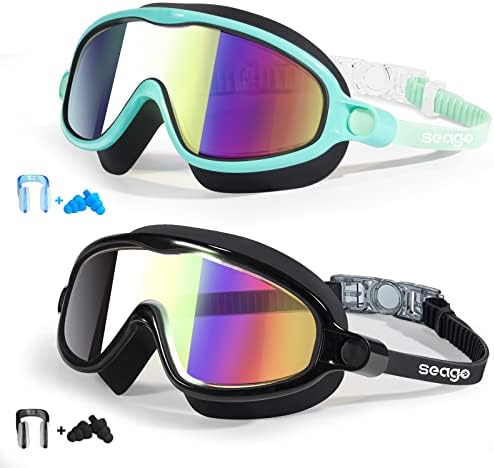Seago Swim Goggles 2 Pack Anti-Fog Anti-UV Wide View Swimming Goggles for Kids 3-15