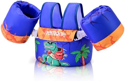 NEMONE Toddler Swim Vest for 22-70 lbs Kids Floaties Swim Jacket with Arm Water Wings for Girls Boys 2 3 4 5 6 7 Years Old Sea Beach Pool