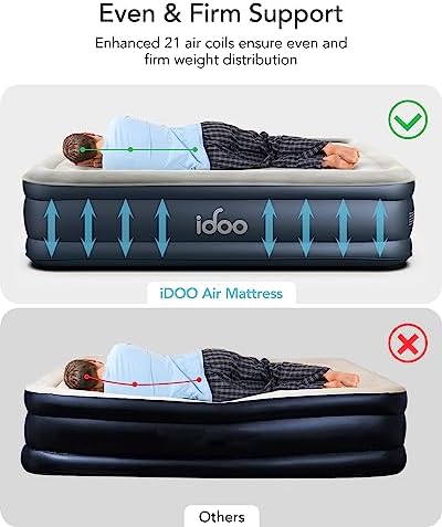 iDOO Luxury Twin Air Mattress with Built in Pump, 18" Raised Comfort Blow up Mattress, Inflatable Mattress for Guests & Home, Air Bed, colchon inflable, Upgraded Four Chamber Technical Airbed