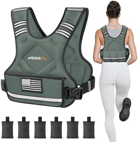 APEXUP Adjustable Weighted Vest, 4-10lb/12-18lb/20-32lb Vest with 6 Ironsand Weights and Large Pocket, Weight Vest for Men Women Strength Training, Running, Walking