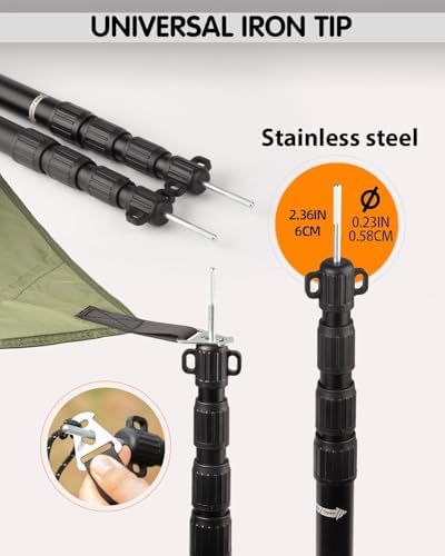 Tarp Poles Heavy Duty Adjustable, AVOFOREST Aviation Aluminum 8.7FT Tent Poles Lengthen and Thicken with Protection Cap Awning Poles Set of 4 for Hiking