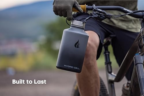 HYDRO CELL Stainless Steel Insulated Water Bottle with Straw - For Cold & Hot Drinks - Metal Vacuum Flask with Screw Cap and Modern Leakproof Sport Thermos for Adults (Graphite/Black 64oz)