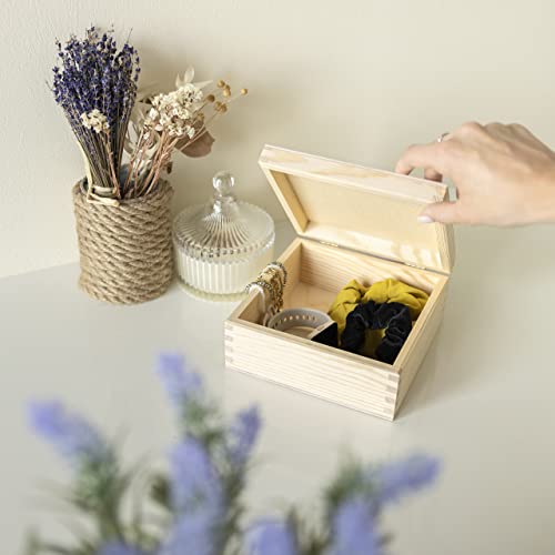 Creative Deco Wooden Storage Box Unpainted Plain | 6.37 x 6.37 x 2.83 in | Square Box with Lid | Perfect for Storing Valuables & Small Items in The Office or Bedroom | Jewelry Box